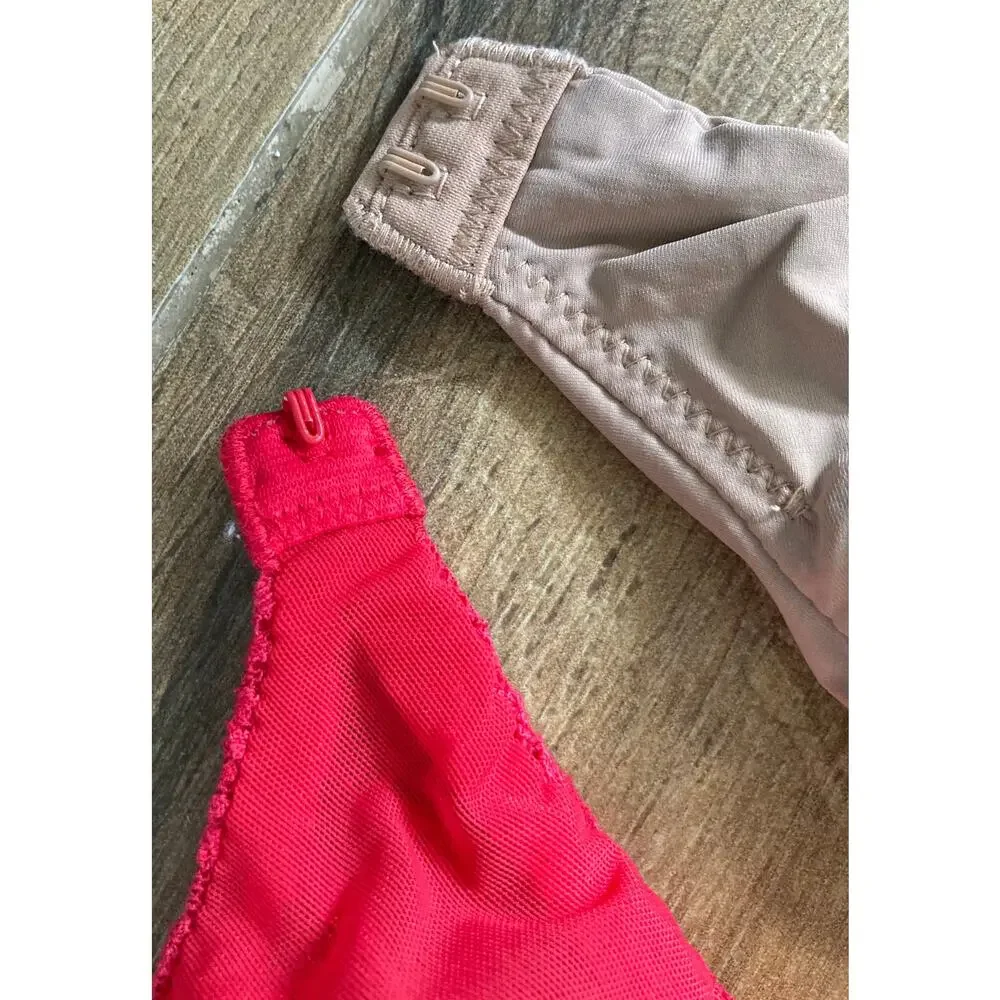 Victoria's Secret Bra 2 Pack T shirt Demi 36B Beige and Red Lace - Picture 5 of 6